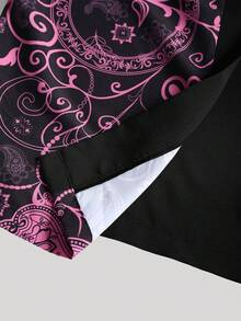 男士佩斯利花纹日式文字宽松七分袖休闲和服式上衣