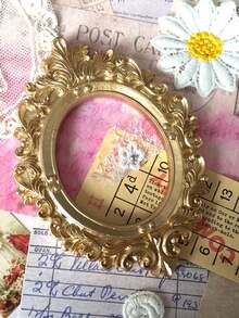 1pc Vintage Gold Tone European Style Embossed Resin Small Photo Frame, Blank Frame, Floral Decor, Scrapbooking, Photography Prop