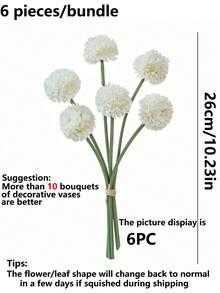 6pcs Artificial Spherical Lily Of The Valley Fake Carnation Windbell Lily Silk Flowers, May Flower Centerpiece Decor For Home, Garden, Wedding, Party - White - View 2