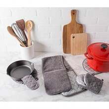 DII Everyday Kitchen Basic Juego de 3 aislantes de calor para sartén, de toalla, 100% algodón, apto para lavar en lavadora, para uso diario en la cocina, negro(Mango de cacerola Gris) - Multicolor - Ver 7