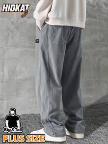 Hidkat 加大码男士灯芯绒休闲裤，抽绳腰带，适合日常休闲穿着