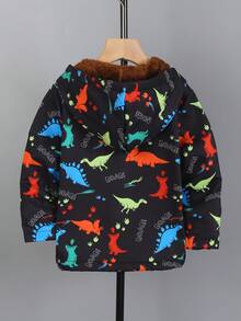 男童恐龙印花保暖连帽拉链外套，时尚街头风休闲外套，适合秋冬季穿着