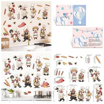 Chef Kitchen Wall Stickers Food Cooking Kitchenware Peel And Stick Wall Art Decals Kitchen Dining Room Restaurant Fridge
