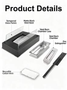 1个迷你便携式无烟生物乙醇壁炉，现代黑色金属桌面火盆，带钢化玻璃面板，室内/室外取暖器，户外露营取暖，家居聚会庭院装饰