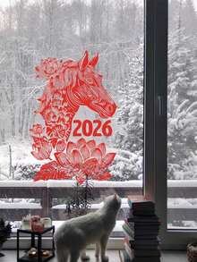 2026 Year Of Horse Chinese New YearWindow Sticker, Spring Festival Decals, Red Lunar Door Decorations, Spring Festival Wall Decor, Happiness Wall Sign, For Office, Home Holiday, Party Decoration, Home Decorations - Multicolor - View 2