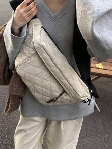 时尚多功能大容量轻便刺绣胸包/腰包/斜挎包 - 卡其色 - 查看 2