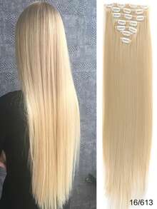 24Inch 16 Clips In Hair Extensions Long Straight Hairstyle Synthetic Blonde Black Hairpieces Heat Resistant False Hair Daily Use - Multicolor - View 14