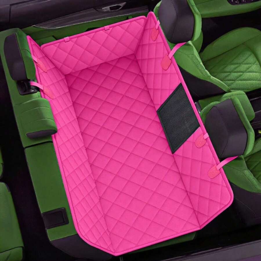 Waterproof  Dog Car Seat Cover For Back Seat ,High-Quality  Outdoor Car Trunk Mat - Durable, Removable & Foldable Pet Cargo Liner, Polyester, Black With White Piping, Ideal For SUVs And Vehicles - Pink - View 1