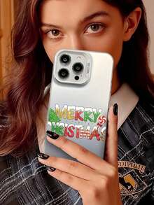 1pc Funda de Teléfono de TPU de Cobertura Completa a Prueba de Golpes con Borde Suave y Letras de Feliz Navidad Nevado, Árbol de Navidad y Decoración de Piruleta Compatible con iPhone 17/16/15/14/13/12/11/Plus/Pro/Promax/Air, Galaxy S25/S24/S23/S22/S21/FE/Plus/Ultra, Funda de Teléfono de Estilo Navideño Interesante, Impermeable, Antigolpes, Resistente a Arañazos, Regalo de Navidad Perfecto - Plateado - Ver 5