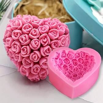 DIY Heart & Rose Silicone Candle Mold – Romantic Mold For Resin, Soap & Stone Crafts, Perfect For Valentine's Day Gifts & Home Decorations
