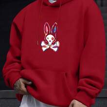 Men's Fashion Hoodie Sweatshirt With Colorful Skull Rabbit Print For Daily Wear And Social Outings In Spring And Autumn - Red - View 6
