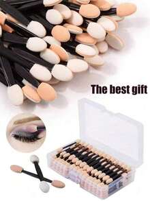 100个/50个装化妆海绵眼影刷双头柔软化妆海绵眼影迷你化妆工具 - 彩色 - 查看 4