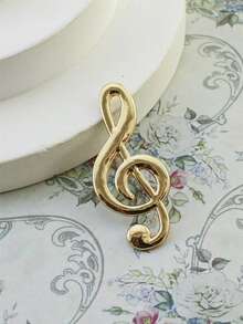 1pc Music Note Shaped Enamel Brooch Pin, Minimalist Metal Decor - Gold - View 20