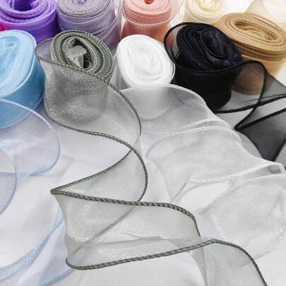 9 Yards Transparent Organza Ribbon, Wavy Bow Tie Wire, 10 Yards Per Roll, 1.57 Inches (Approx. 4cm) Wide, Suitable For Gift Wrapping, Handmade Floral Bouquets, Bow Decor, Applicable For Christmas, Birthday, Wedding Party And More Occasions.
