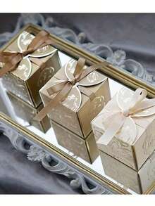 20个/5个/包 豪华金箔礼盒,派对回礼,婚礼装饰,带盖丝带纸方形礼盒,适用于婴儿派对、新娘派对、毕业典礼、单身派对,郁金香压花精致包装礼盒,高端婚礼仪式优雅礼盒,派对回礼盒 - 彩色 - 查看 7
