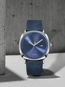 TOMI Men's Quartz Watch With Pen Set, Minimalist Business Style Calendar Watch, High-End Leather Strap, Gift Box, Suitable For Daily Life, Business Events, Christmas, Year-End