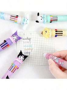 12pcs/Set Sanrio Series Acrylic Gel Pens - Yuguigou, Kulomi, Mileti, Hapag, Hello Kitty - Cute Cartoon Character Retractable Medium Point Pens, Suitable For Office & School Supplies