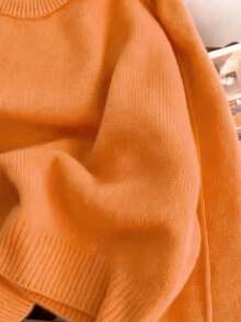 Women's Solid Color Raglan Sleeve Casual Soft & Cozy Knit Sweater, Autumn/Winter - Bright Orange - View 5