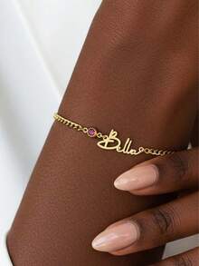 1Pc Custom Name Bracelet With Birthstone, Personalized Gold Bracelet For Women, Minimalist Jewelry, Custom Gift For Her Christmas Gift - Multicolor - View 2