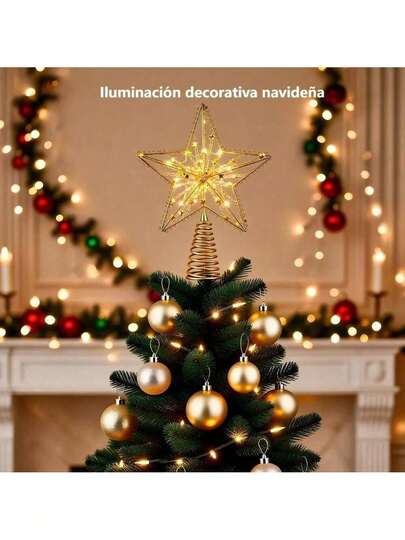 ELE-GATE Luces de Navidad- Punta de Árbol en Forma de Estrella con Luces LED Cálidas