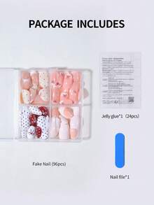 96 miếng (4 bộ hỗn hợp) Miếng dán móng tay ngắn hình bầu dục màu trắng kiểu Pháp phong cách Y2K, trang trí họa tiết trái tim, chấm bi và nơ, thích hợp cho Ngày Valentine và Giáng sinh, bộ móng giả acrylic vừa vặn hoàn hảo, bao gồm 1 lọ sơn gel và 1 dũa móng, lý tưởng cho các bạn gái sử dụng hàng ngày, dự tiệc và tụ họp. - Nhiều màu - Xem 5