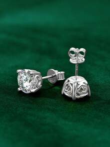 XUJIA 1對經典 2.0CTW./4.0CTW. 莫桑石耳環 女款 925純銀耳釘 6.5mm/8mm D色 VVS1 莫桑石 女士珠寶禮物 - 銀色 - 查看 7