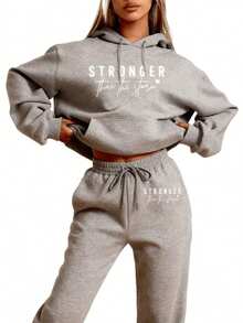 Women Winter ClothesLC Women's Casual - 'Stronger Than The Storm' Letter Print Hoodie, White, Loose Fit Perfect Autumn And Winter, Comfortable Clothing |     Loose Fit Hoodie | Halloween Costumes, Thanksgiving Clothing, Hoodie Autumn And Winter, Unisex Short Sleeves, Plus Size Fall Clothes, Sweatshirt, Fall Clothes WomenLoose And Comfortablehoodie For Women - 灰色 - 查看 1