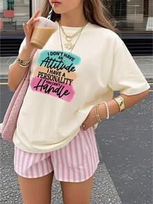 Tween Mädchen Lässig Lila Grafik Muster Rundhals Kurzarm T-Shirt, Sommer Top - Aprikosenfarben - Übersicht 7