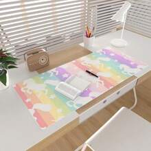 Colorful Star Unicorn Desk Pad, Leather Desk Mat For Girls Women, Rainbow Cute Desk Accessories Kawaii Office Décor, Waterproof Non-Slip Large Writing Mat For Kids 31.5"X15.7" - ColorK - 查看 3