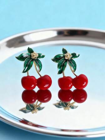 2pcs Red Cherry Metal Alloy Christmas Ornaments, Fashionable Exquisite Classic Cute DIY Sneaker Decorations, Suitable For Elegant Sexy Ladies' Date Shoes, Boots, Sportswear, Apparel, Bags, Home Decor, Multi-Purpose Decorations