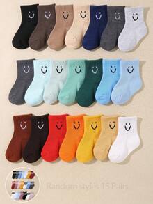20 Pairs Baby Boys And Toddler Socks Random Smiling Face Jacquard Cuff | Soft Skin-Friendly Short Socks For Daily/Gifts/Travel