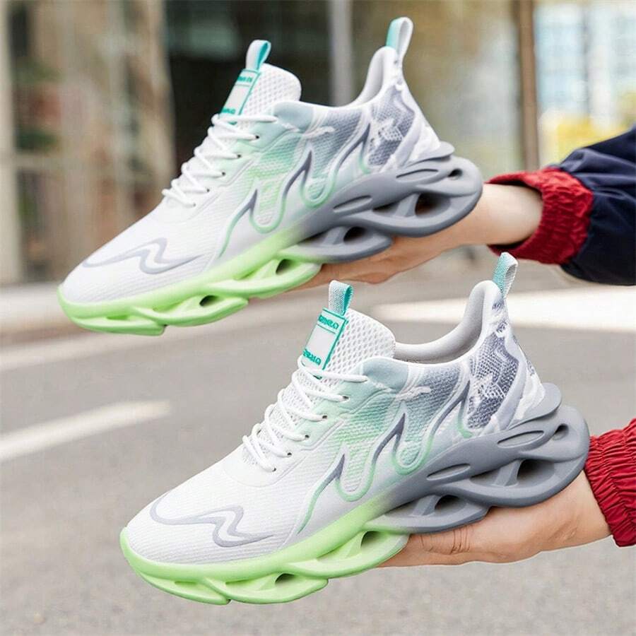 Zapatos casuales de talla grande para hombre con zapatillas con degradado - blanco y verde - Ver 1