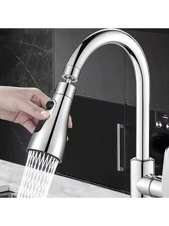 1pc Silver Splash-Proof Faucet Extender - Universal Rotating Faucet Sprayer Head, Kitchen Sink Tap Extension Accessory
