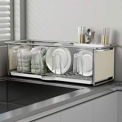 キッチン食器水切りラック、箸かご、カップ収納ラック、多機能食器収納ラック、シンクの横に特別に適応、和風の小さなキッチンに適しており、省スペース、お手入れが簡単で実用的です。