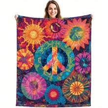 Soft, Usable For All Seasons, Hippie Blankets And Throws - Boho Hippie Quilt Blanket, Hippie Print Throw Blanket - Adults Hippie Blanket For Couch Sofa, Colorful, Artistic Design With Peace & Nature Motifs - 多色25 - 查看 3