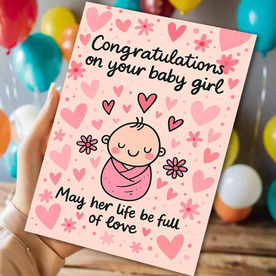 1pc Heartwarming Baby Girl Congratulation Card With Envelope (11cm16cm&4.33in6.29in) - "Congratulations On Your Baby Girl May Her Life Be Full Of Love" Design, Swaddled Baby Scene, Perfect For New Parents, Ideal For Newborn Celebrations, Baby Theme Card - Multicolor - View 1