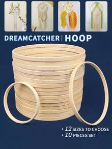 10pcs Beige Dreamcatcher Feather Outdoor Lawn Wedding Hanging Decor Bamboo Hoops, Wind Chime Mori Style Inner Rings, Wall Bedroom Decor Bamboo Hoops, Gifts And Decorative Hanging Pieces For Halloween, Christmas And Other Holidays, Also Suitable For DIY Embroidery Hoops - Apricot - View 2