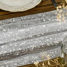 White Silver Gauze Table Runner 120 Inch 10FT, Glitter Metallic Foil Sheer Dining Holiday Wedding Anniversary Birthday Table Decor For Home Party,28inchx120inch,WhiteSilver - 銀 - 查看 4