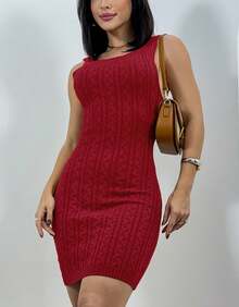 Swisz Women's Braided Modal Knit Dress With Thin Straps - Elegant Fashion - 紅色 - 查看 4