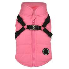 小型犬冬季服装带背心，宠物保暖棉服 - 粉色 - 查看 16