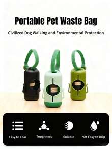 حقيبة تنظيف الحيوانات الأليفة مع موزع (كيس براز الكلاب) - 15 عبوة، مقاومة للتسرب بشكل محسن، سهلة الحمل للخارج