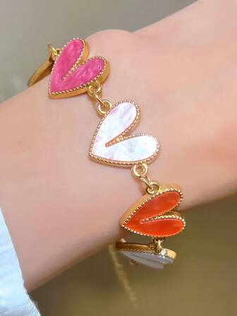 1pc Fashionable Ombre Color Heart Bracelet For Women, Lightweight Luxury Versatile Bracelet Suitable For Daily Wear