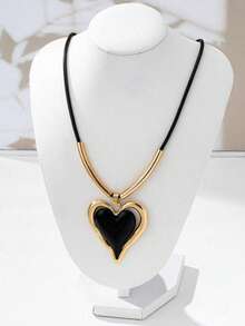 1件奢华复古黑金撞色双层心形皮链项链，适合女性日常、约会、派对等场合佩戴。 - 彩色 - 查看 3