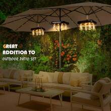 Paraguas de patio con temporizador funciona con pilas 3 modos de brillo luces inalambricas con bombillas LED Edison ideal para paraguas voladizo al aire ultima intervension patio - Marrón oscuro - Ver 3