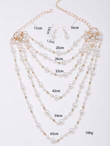 1pc Vintage Multilayer Pearl Necklace, European And American Style, Fashion Long Sweater Chain, Versatile Accessory For Spring/Summer - White - View 5