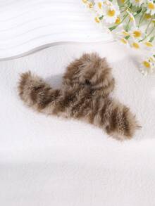 1个纯色毛绒发爪夹，适合日常佩戴，冬季发饰，时尚毛绒发夹，休闲手拿包，夏季海滩度假必备。 - 咖啡 - 查看 3