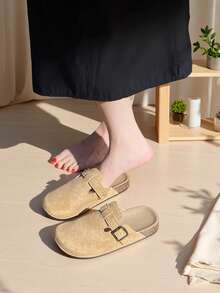 Women's Flat Slip-On Shoes, New Birkenstocks Style Mule Loafers, Adjustable Buckle Wooden Clogs, Cute & Personalized, Lightweight & Comfortable Summer Sandals, Suitable For Outdoor, Vacation & Walking, Fashion Mule Slip-On Shoes, Khaki Open Toe Sandals, Backless Slippers, Hollow Breathable Shoes, Fashionable Autumn/Winter Casual Slippers, Suitable For Outdoor, Vacation & Walking, Thanksgiving/Halloween Gift, Slip-On Shoes