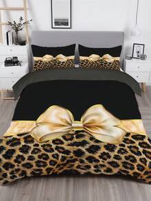3件套豹纹蝴蝶结床上用品套装（1个被套+2个枕套，不含被芯），采用性感迷人的豹纹印花设计，柔软亲肤，缓解视觉疲劳，四季皆宜，拉链封口，适用于酒店、卧室、客房和宿舍的床上用品装饰，低致敏性，易于护理，时尚轻盈，透气性好。 - 彩色 - 查看 7