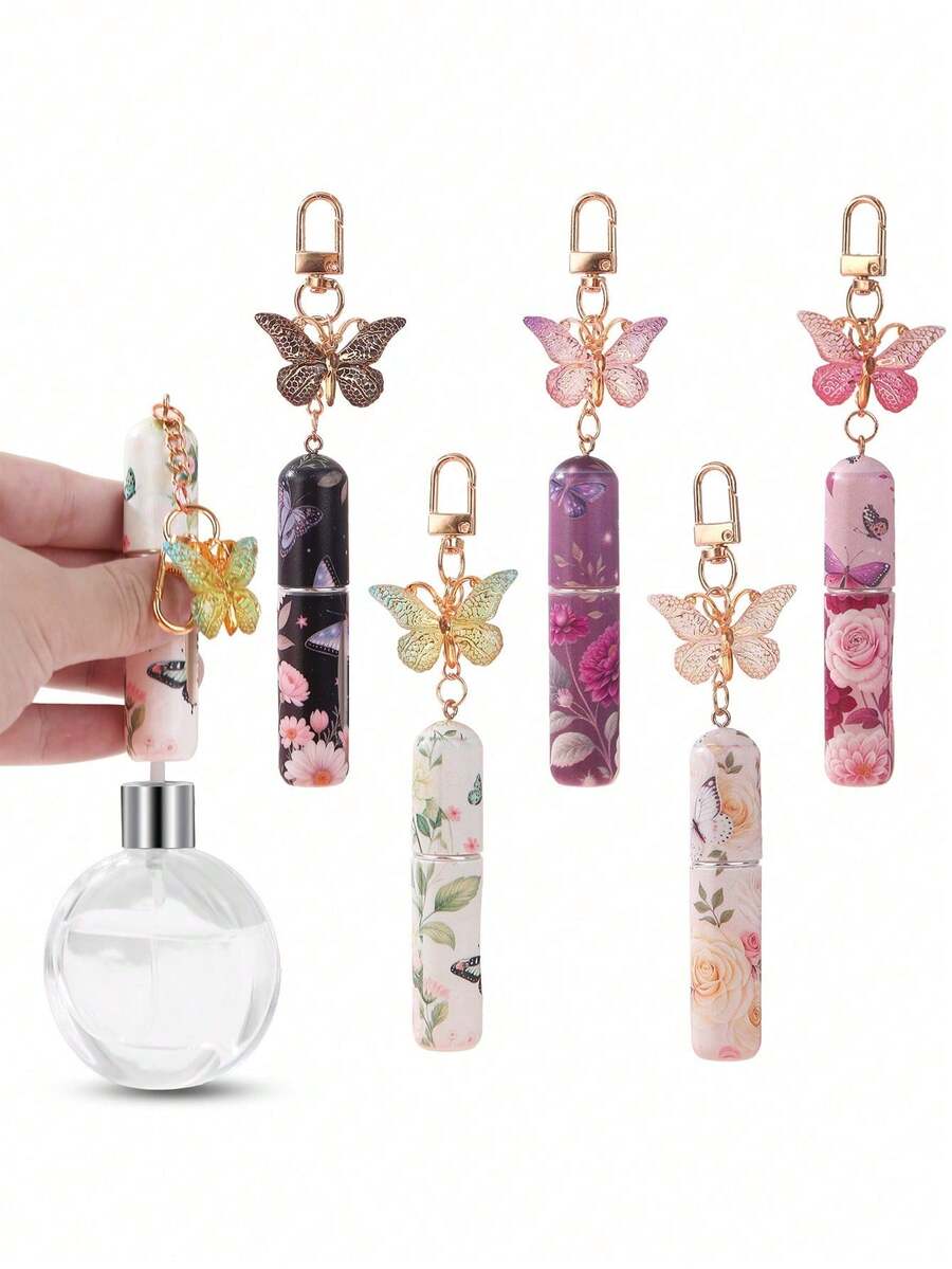 For Butterfly Themed 5ml Perfume Refill Bottle Keychain For Women Travel Portable Cosmetic Spray Container With Bottom Filling System Girls Gift Idea - Nhiều màu - Xem 1