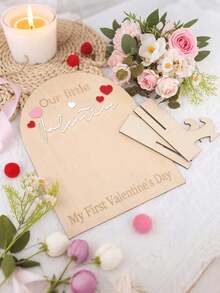 Our First Valentine's Day Footprint Wooden Board - Our Little Valentine's Day Wooden Milestone, Baby Footprint Wooden Craft, First Valentine's Day Memorial Milestone, Mini Valentine's Day Baby DIY Wooden Board - Khaki - View 4